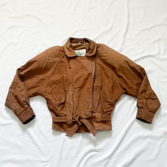 80s Tan Leather Jacket Size XS - image 3