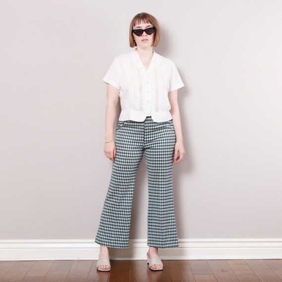 70s Cropped Gingham Bell Bottoms