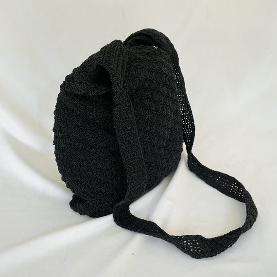 90s Crocheted Black Shoulder Purse - image 2