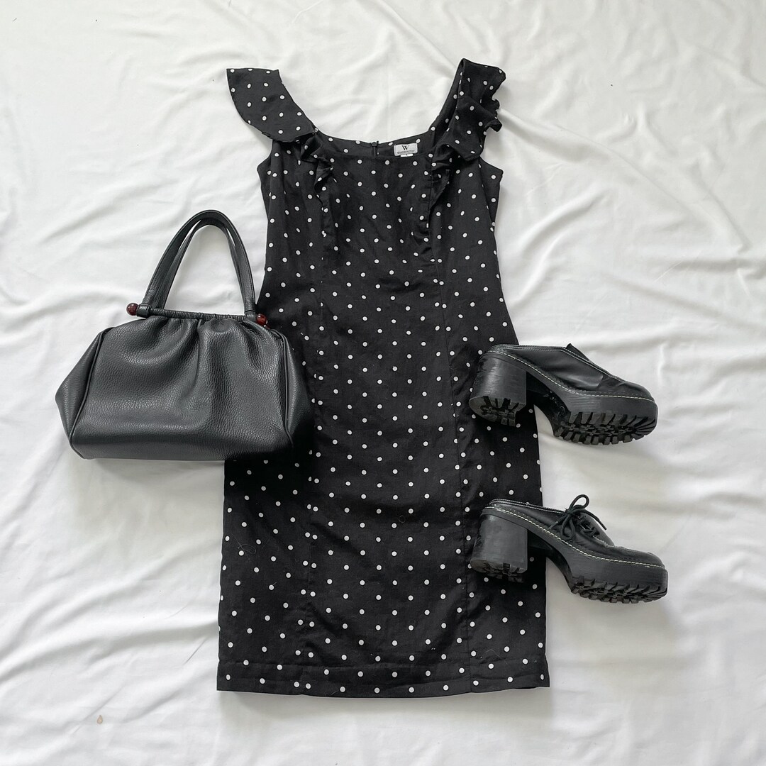 Y2K Strapless Polka Dot Midi Dress (S)