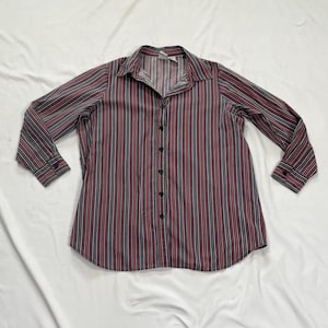 Y2K Black, Grey and Red Striped Button Up Top Size Medium