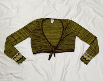 90s Green Tied Cropped Cardigan