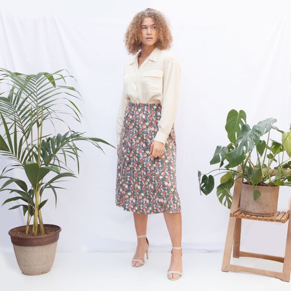 80s Floral Midi Skirt