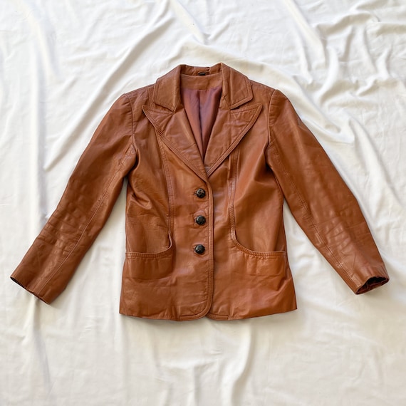 90s Tan Leather Blazer - image 1