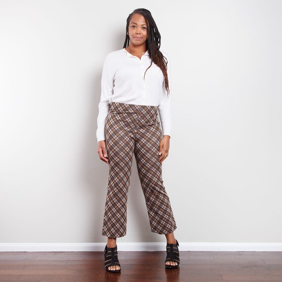 70s Plaid Cropped Bell Bottoms