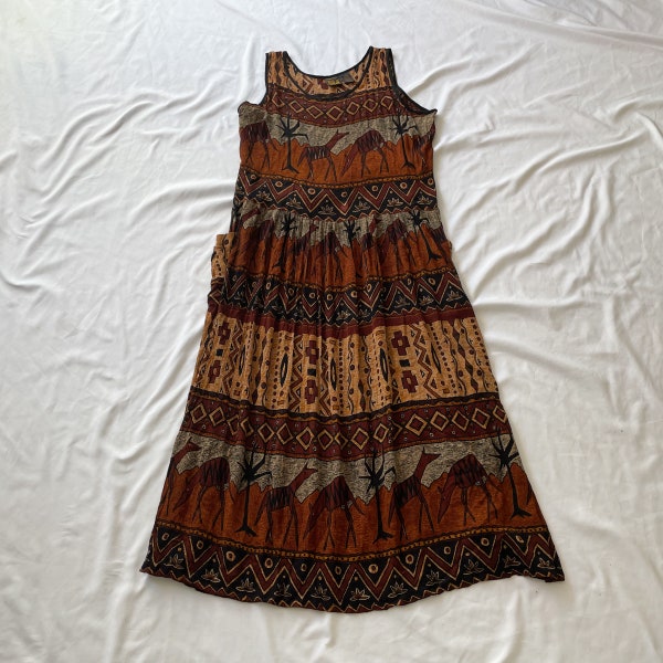 90s Boho Sleeveless Tan Dress