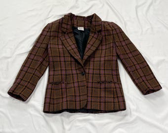 80s Brown and Purple Plaid Blazer Size 8