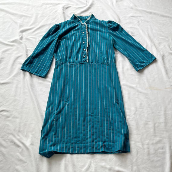 70s Mid Length Blue Striped Dress