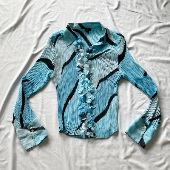 Y2K Blue and Black Tie Die Button Up Blouse - image 1