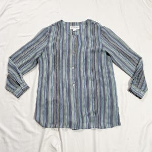 Plus Size 80s/90s Blue and Green Striped Long Sleeve Top