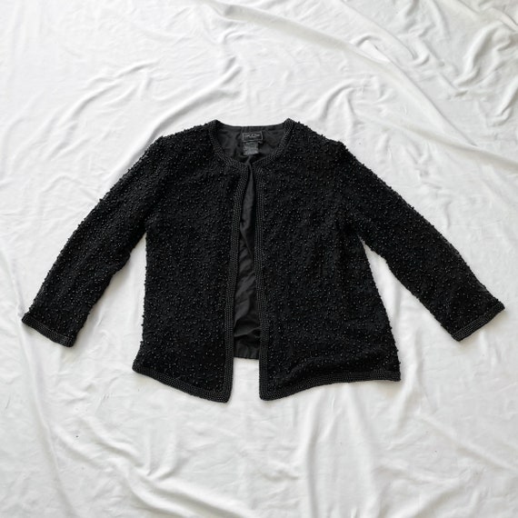 80s Black Silk Beaded Cardigan - image 1