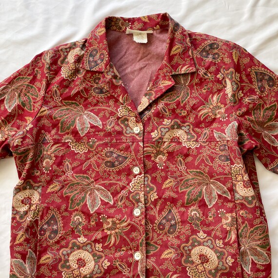 80s Button Up Red Floral Long Sleeve Top - image 3