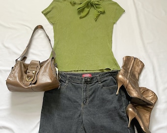 Y2K Green Knit Short Sleeve Top
