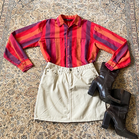 70s Red Striped Blouse - image 1