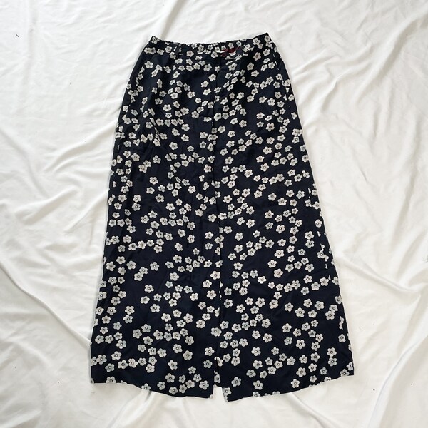 90s Blue Midi/Maxi Floral Button Up Skirt Size 4