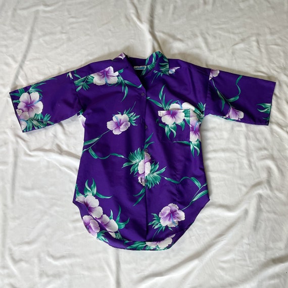 90s Purple Floral Button Up Shirt