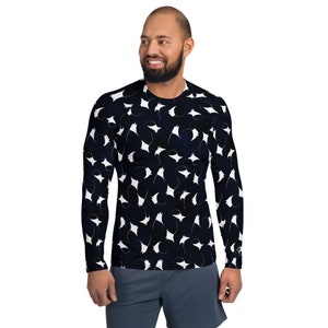 CAVIS Mobula Ray Men’s Rash Guard, Alternative Devil Rays Goth Swim Shirt