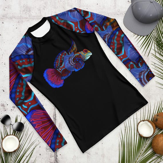 Mandarinfish Men’s Rash Guard: Colorful Sea Life Dive Skin Swim Shirt