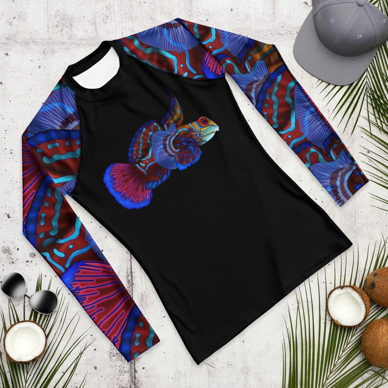 Mandarinfish Men’s Rash Guard: Colorful Sea Life Dive Skin Swim Shirt image 1