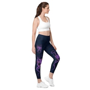 CAVIS Purple Octopus Women&#39;s Leggings with Pockets, Sea Life Dive Skin Yoga Pants