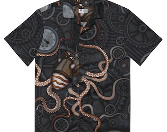Steampunk Octopus Gears Button Shirt: Underwater Sea Life Unisex Top
