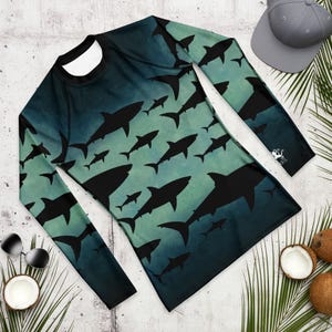 Shark Pattern Men’s Rash Guard, Alternative Sea Life Dive Skin Swim Shirt
