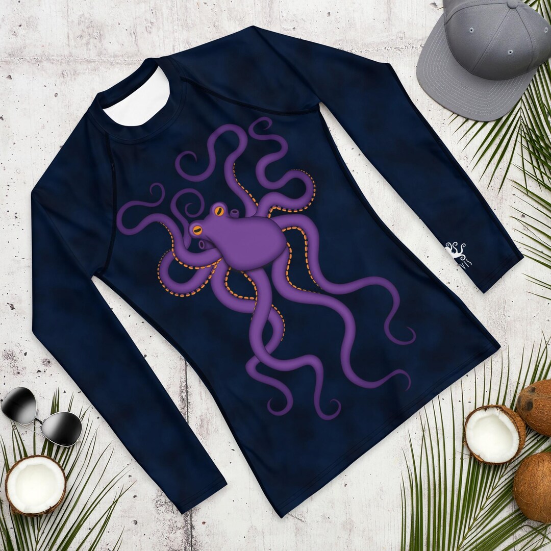 Octopus Rash Purple Octopus Men's Rash Guard: Funny Sea Life Dive Skin Athletic Swim ...