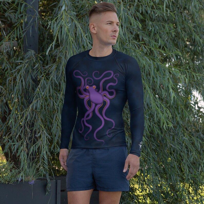 Octopus Rash Purple Octopus Men's Rash Guard: Funny Sea Life Dive Skin Athletic Swim ...