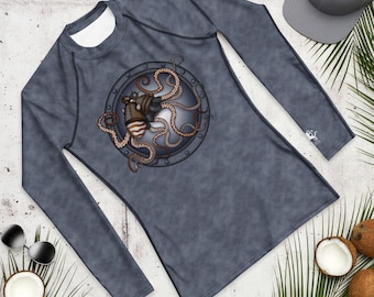 Steampunk Octopus Men’s Rash Guard, Sea Life Dive Skin Swim Shirt