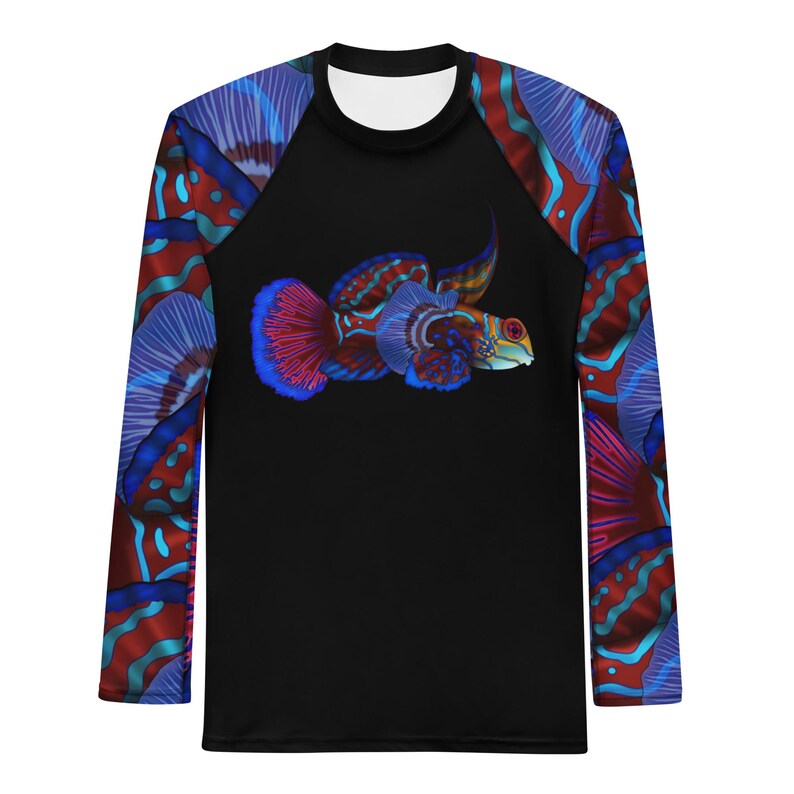 Mandarinfish Men’s Rash Guard: Colorful Sea Life Dive Skin Swim Shirt image 2