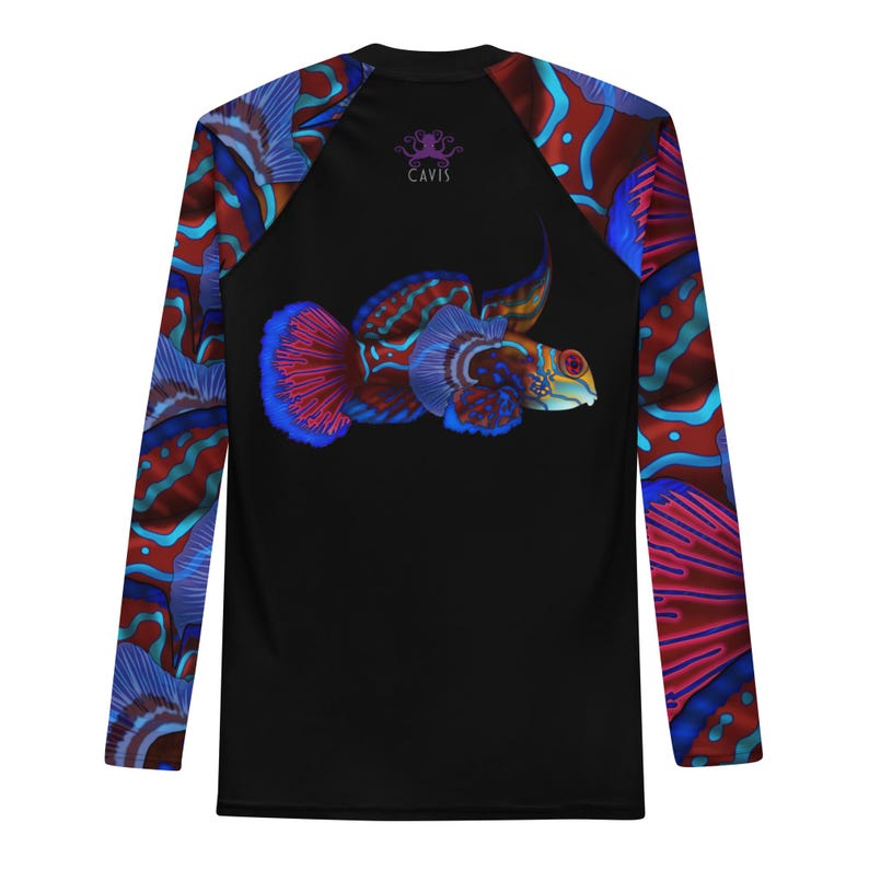 Mandarinfish Men’s Rash Guard: Colorful Sea Life Dive Skin Swim Shirt image 3