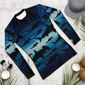 Camiseta de natación para hombre con estampado de tiburón, Hammerhead Sea Life Dive Skin