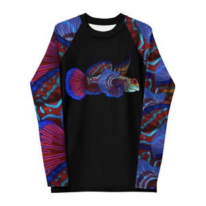 Mandarinfish Men’s Rash Guard: Colorful Sea Life Dive Skin Swim Shirt image 8
