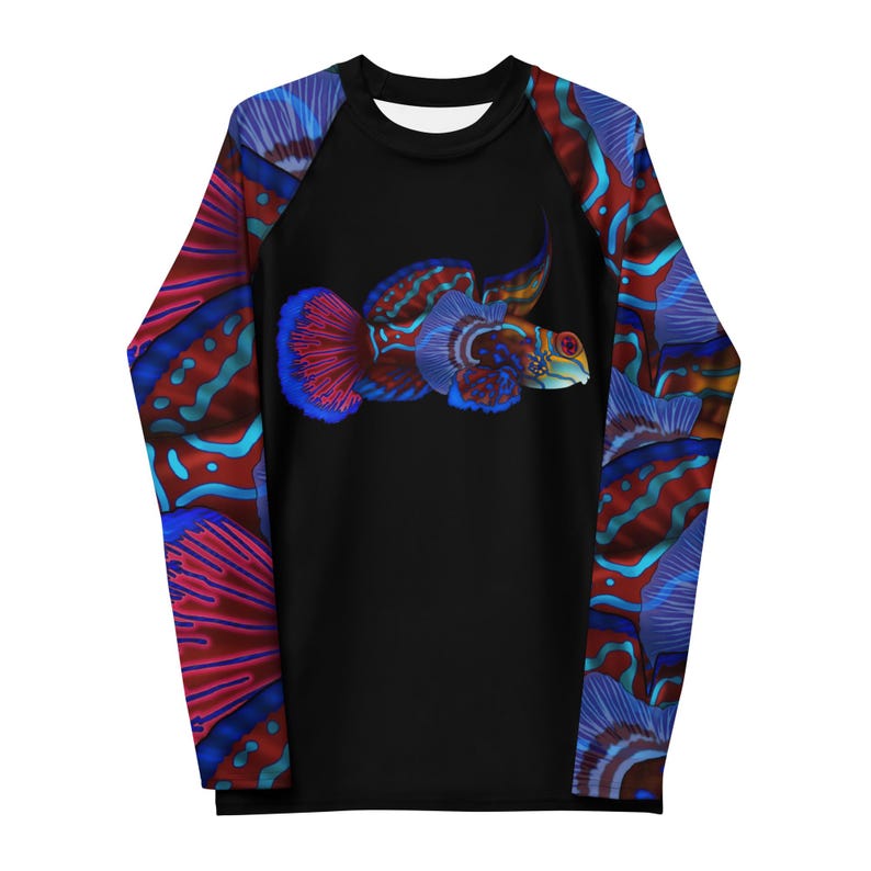 Mandarinfish Men’s Rash Guard: Colorful Sea Life Dive Skin Swim Shirt image 8