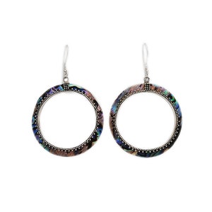 Abalone/Paua/925 Sterling Silver Pierced/French Hook/Silver Drop Earrings/Dangling/Loop/Boho/Gift For Her/ecl-pi063