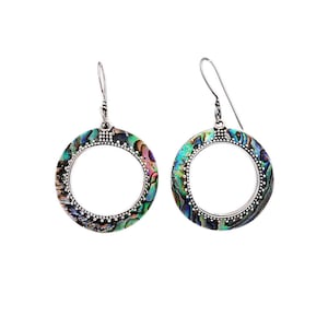 Abalone/Paua/925 Sterling Silver Pierced/French Hook/Silver Drop Earrings/Dangling/Loop/Boho/Gift For Her/ecl-pi046