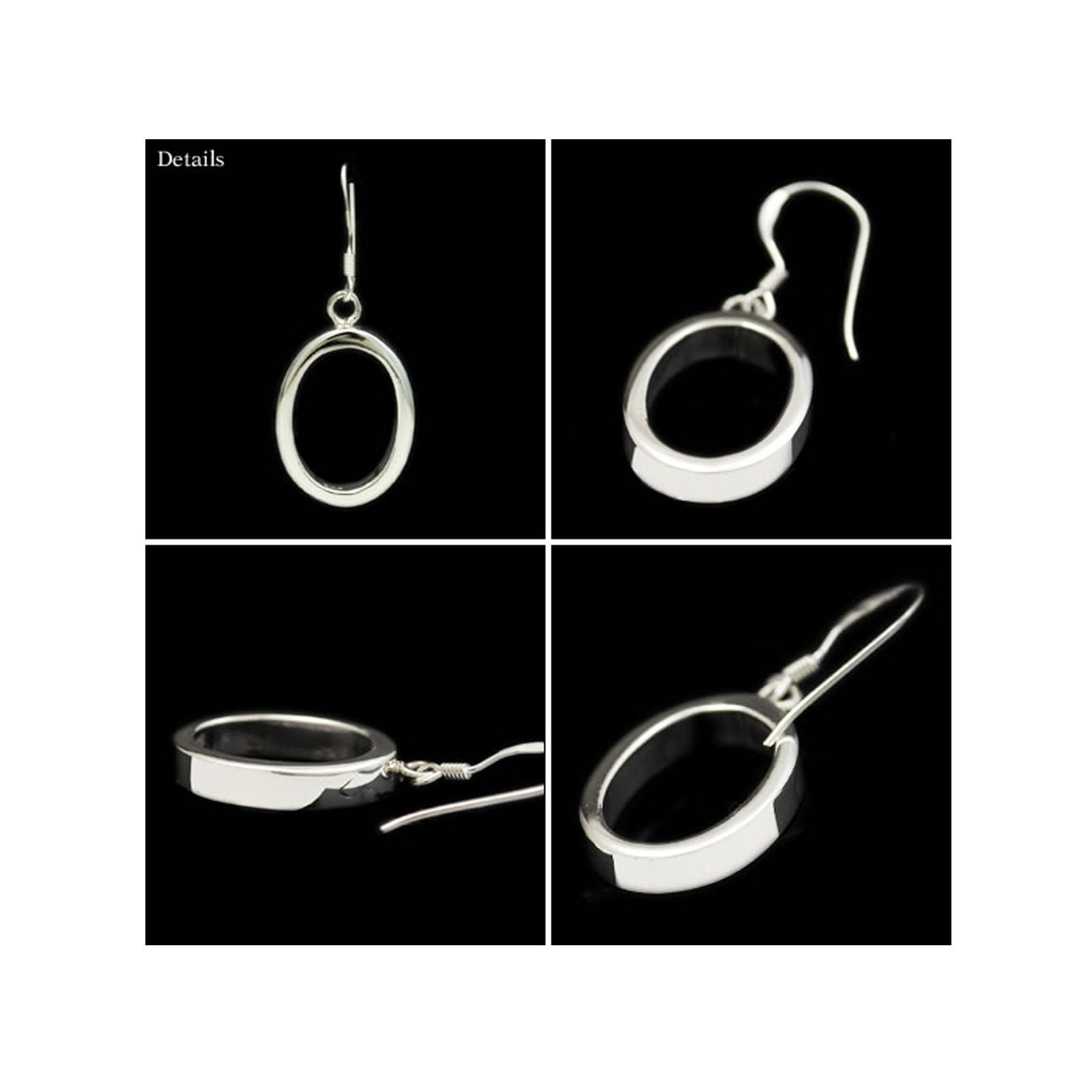 Oval Loops Drop/925 Sterling Silver Pierced Earrings/french