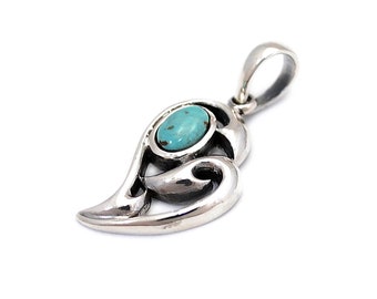 Turquoise or MoonStone/Tribal/Vine/925 Sterling Silver Pendant/Natural Stone/Silver Pendant/Silver Necklace/Gift For Her/Silver Charm/gs-015