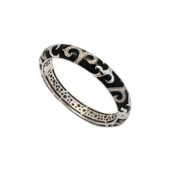 Enamel/black/biege/white Cubic Zirconia/arabesque/925 Sterling 