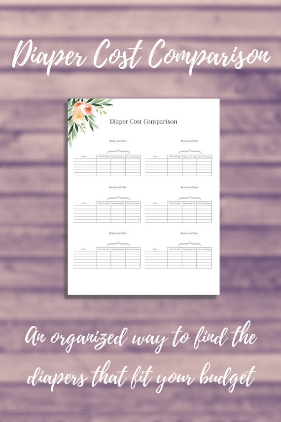 Diaper Cost Comparison Diaper Cost Worksheet Etsy Canada