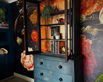 Hand-Painted Glazed display Cabinet over a chest of 2 over 3 drawers with Vintage blended Charm