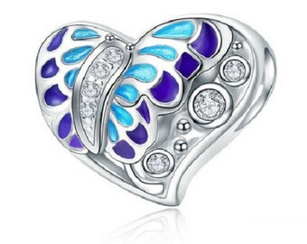 Butterfly Enamel Heart Beads Charms 100% 925 Sterling Silver fit for Authentic Women and Handmade Charms