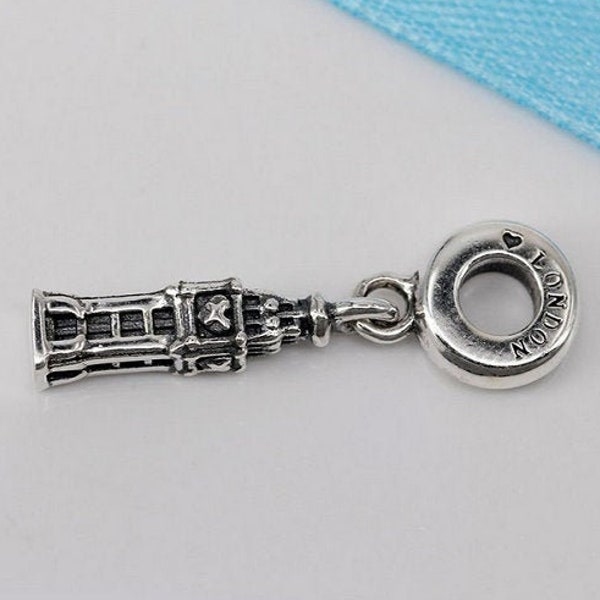 Londres Big Ben Love Coeur Pendentif Perles Charm 100% Argent Sterling 925 fit Authentique Femmes Charmes et Charmes Faits À La Main, Livraison Gratuite.