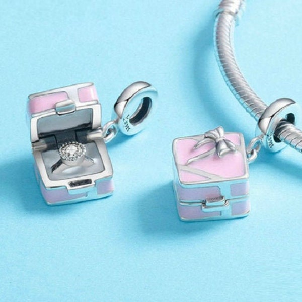 Romantic Pink Box Marry Me Surprise Proposal Charm Pendant 100% 925 Sterling Silver fit for Authentic Women Charms and Handmade bracelet