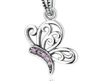 Butterfly CZ Beads Charm 100% 925 Sterling Silver fit for Authentic Women Charms and Handmade Charms