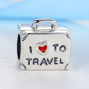 Suitcase Charms I Love To Travel Beads Charm 100% 925 Sterling Silver fit for Authentic Women Charms and Handmade Charms, Free Shipping