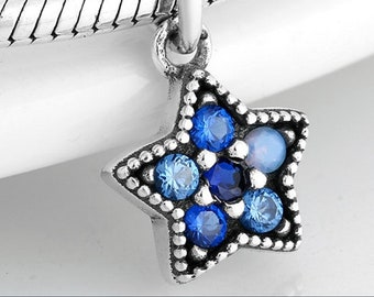 Night Sky Star CZ Beads Charm 100% 925 Sterling Silver fit for Authentic Women Charms and Handmade Charms