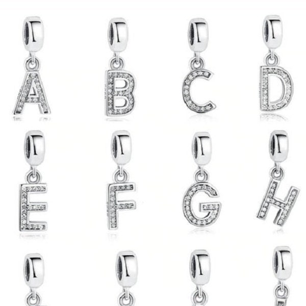 925 Sterling Silver Alphabet Letter Initial Pendant Charm fit Women Bracelet Charm First Anniversary Gift for Her