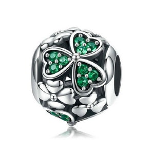 100% 925 Sterling Silver Shamrock Flower Green Crystal Beads Charm fit Women Charm Bracelet Necklace Jewelry Bracelets Handmade Charms