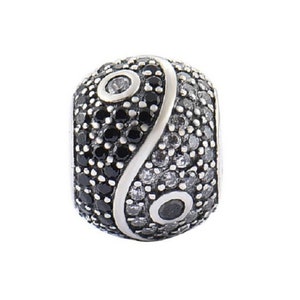 Yin Yang Beads with Rhinestone Beads Charm 100% 925 Sterling Silver fit for Authentic Women Charms and Handmade Charms, Free Shipping.